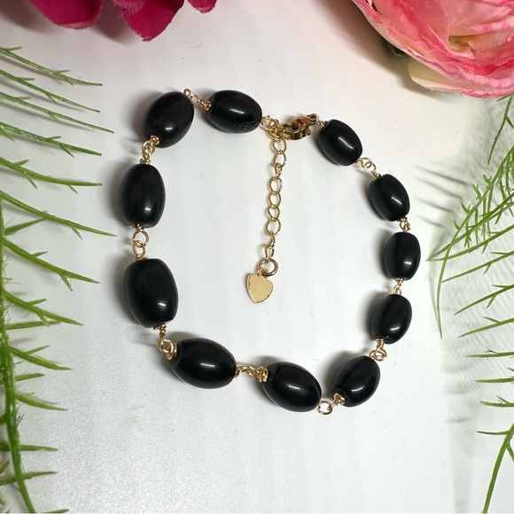 NEW⚜️Black Glass Beaded Link Bracelet - Picture 3 of 4